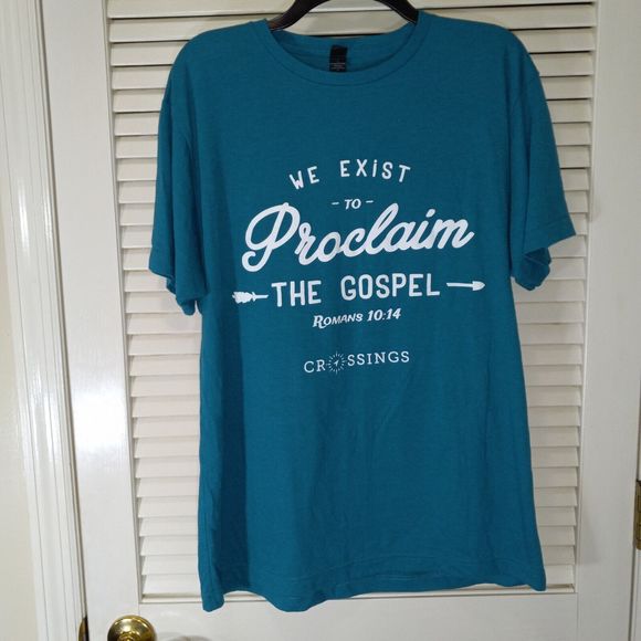 Christian T-Shirt Adult Size L Short Sleeve Green Crew Neck Gospel Jesus God - Picture 2 of 9